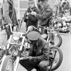 LA County Sheriffs probing Hells Angels' bikers and others during a ride from San Bernardino to Bakersfield, CA in 1965